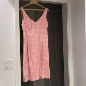 Pink dress with green polka dots